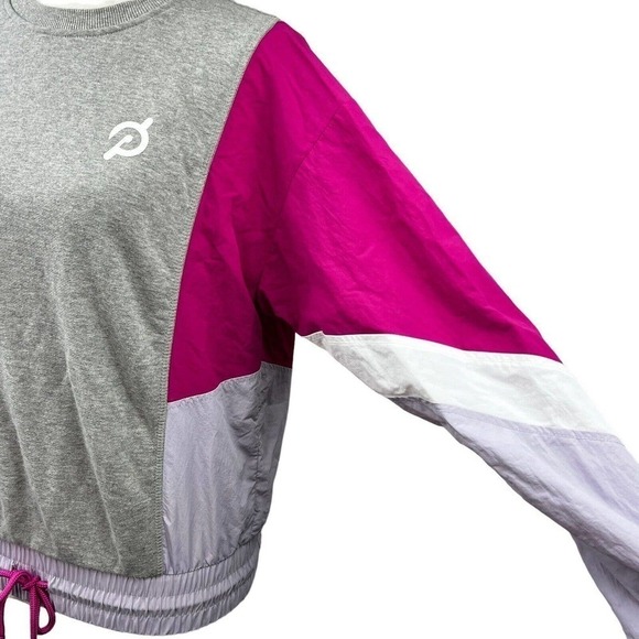 Peloton Chic Fabric Mix Pullover Sweatshirt Size XS Gray Fuschia Pink - Picture 9 of 14